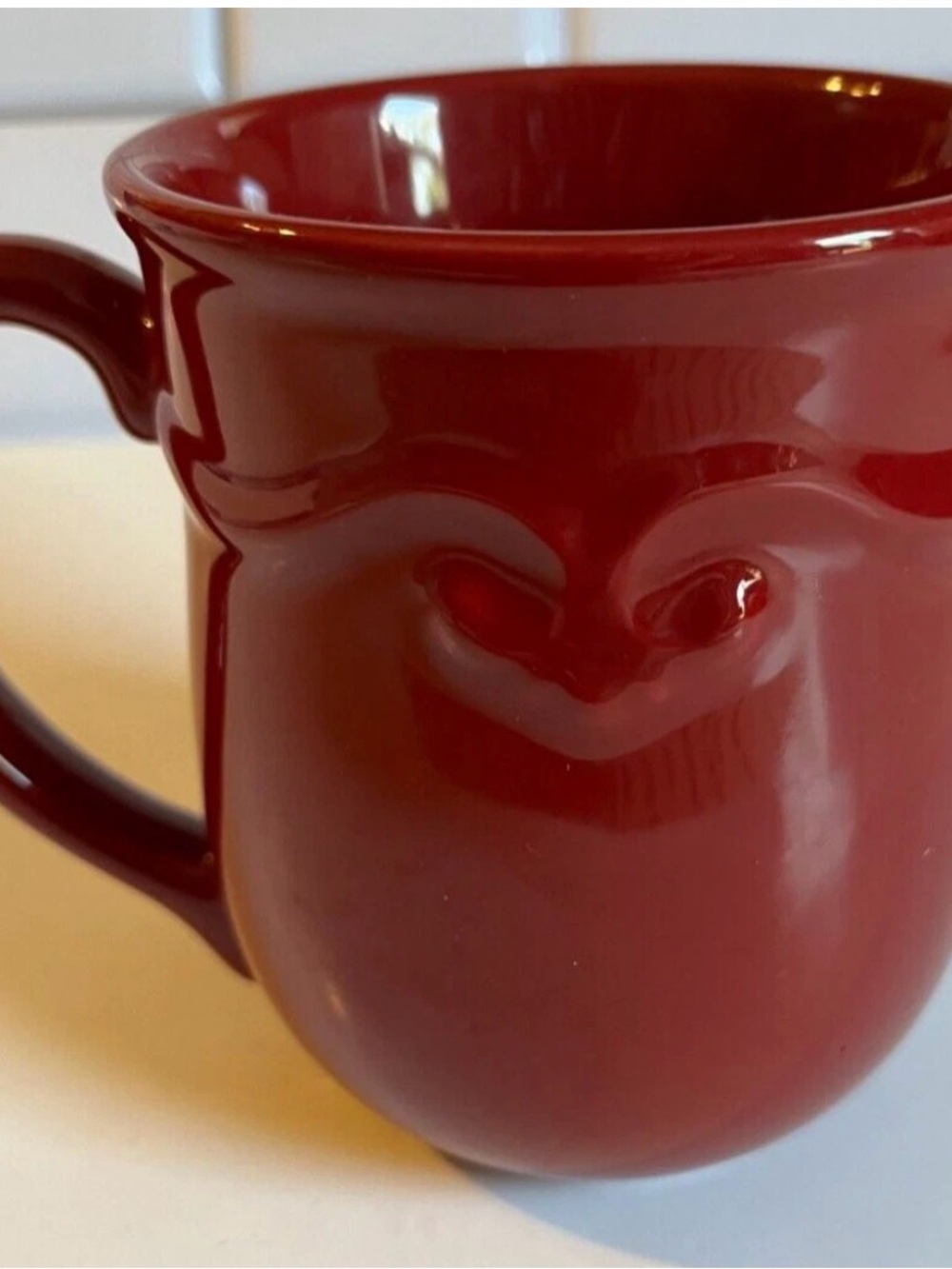 Princess House Deep Red Face Mug - Glossy Ceramic Cup